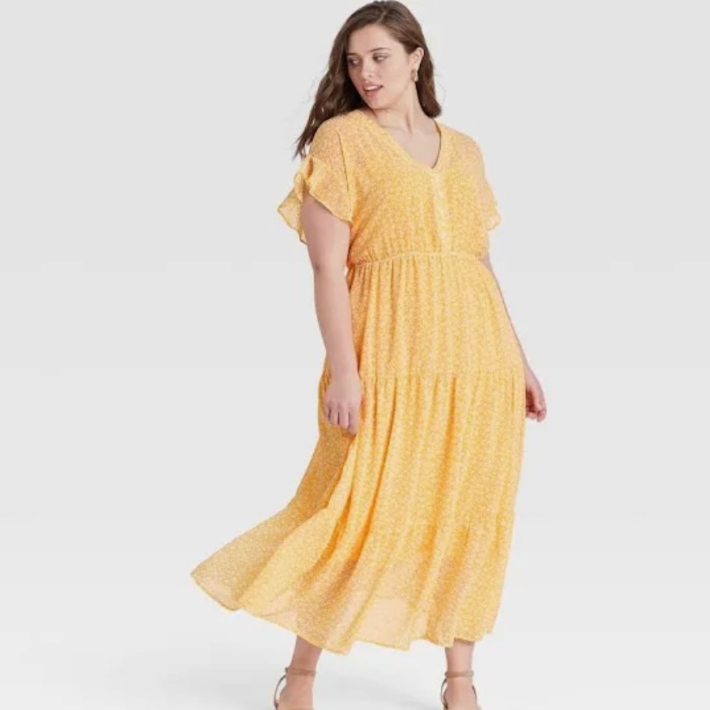 Plus Ava & Viv Yellow Maxi Dresss